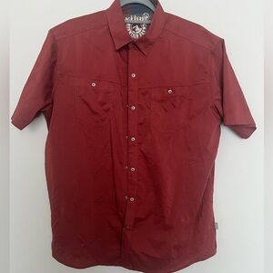 KUHL STEALTH SHIRT MEN LARGE METAL SNAP BUTTON UP QUICK DRY CHECK BURNT RED